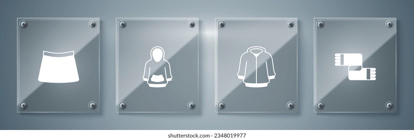 Set Winter scarf, Hoodie,  and Skirt. Square glass panels. Vector