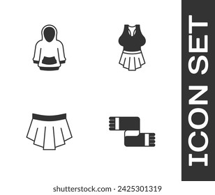 Set Winter scarf, Hoodie, Skirt and Undershirt icon. Vector