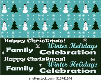 Set of winter seamless patterns for wallpaper with christmas tree, snowman, snowflakes
