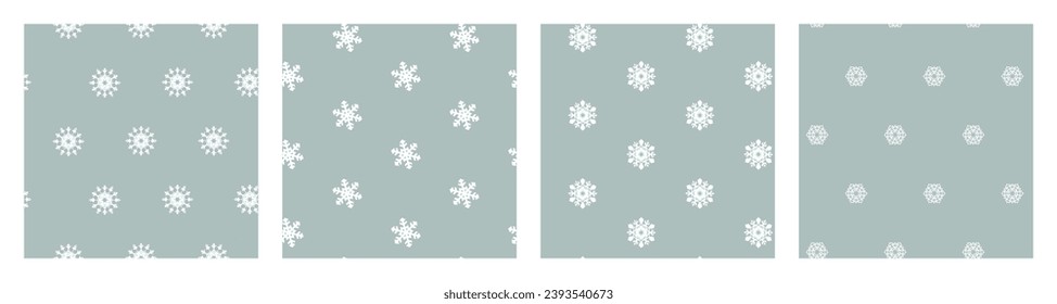 Set von Winter-nahtlosen Mustern mit weißem Schneeflocken auf blauem Hintergrund. Vektornahtloses Muster. Winter und Kälte