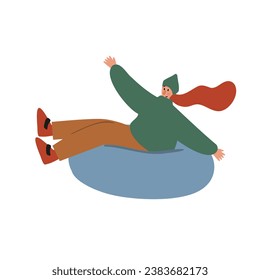 Set of winter season activities illustrations, people skiing, snowboarding, ice skating, sledding, tubing, playing snowballs, building snowman, making snow angel vector clipart, flat style images.