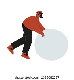 Set of winter season activities illustrations, people skiing, snowboarding, ice skating, sledding, tubing, playing snowballs, building snowman, making snow angel vector clipart, flat style images.