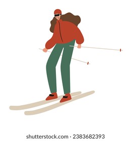 Set of winter season activities illustrations, people skiing, snowboarding, ice skating, sledding, tubing, playing snowballs, building snowman, making snow angel vector clipart, flat style images.