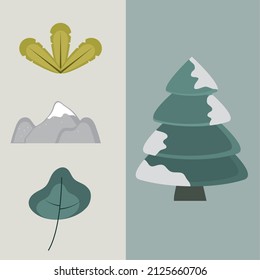 set winter season snow tree and mountain