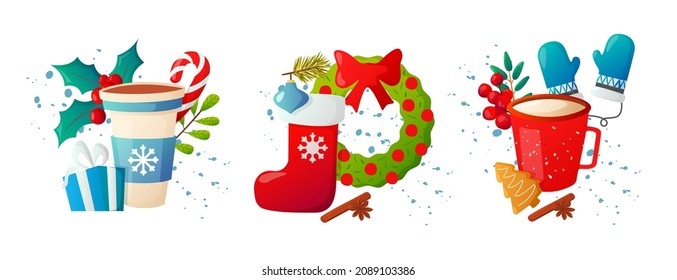 Set von Winterobjekten. Weihnachts-Feiertagssammlung.