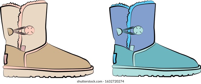 Set of winter shoes vector isolated on white background. Autumn and spring collection of woman boots and heels. Pastel, pink, blue, beige, green colors.