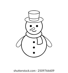 Set von Wintersilhouetten in schwarz, Umriss. Schneemann im Zylinder. 