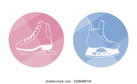 Set of winter skates. Figure and hockey. Winter sports and recreation. Male and female versions.