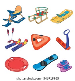 Set of winter sleds on the white background. Vector illustration.