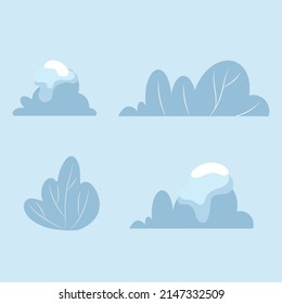 Set of winter snow covered bushes. Flat vector isolated illustration