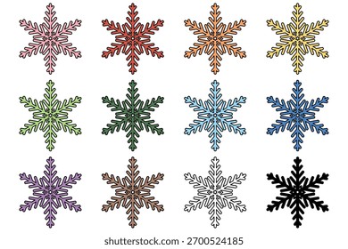 Set Winter Schneeflocke 12 Farben Illustration Elemente