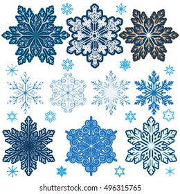 Set of winter snowflakes to choose from several options: a beautiful, large, lush, and with them also simple