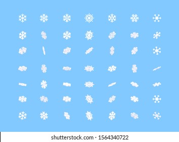 Set of winter snowflakes in different position for animation.  3D cartoon animation effect illustrations for design and decoration.