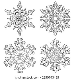 Set of winter Snowflakes. Hand drawn decorative vector illustration for coloring