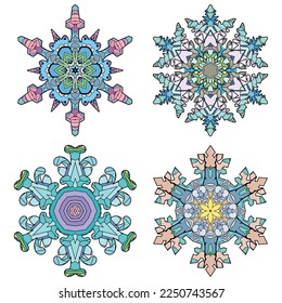 Set of winter Snowflakes. Hand drawn decorative vector illustration