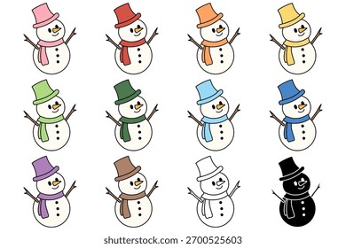 Conjunto de muñeco de nieve de invierno 12 Colores Elementos de ilustración