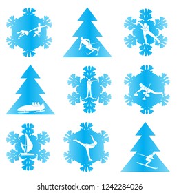 Set of winter sport activities vector illustration isolated on white.
