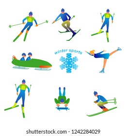 Set of winter sport activities vector illustration isolated on white.