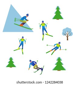 Set of winter sport activities vector illustration isolated on white.