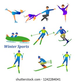 Set of winter sport activities vector illustration isolated on white.