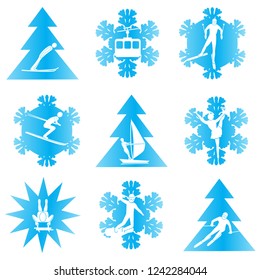 Set of winter sport activities vector illustration isolated on white.