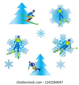 Set of winter sport activities vector illustration isolated on white.