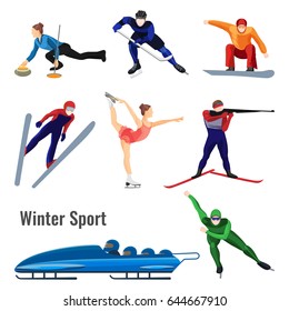 Set Of Winter Sport Activities Vector Illustration Isolated On White