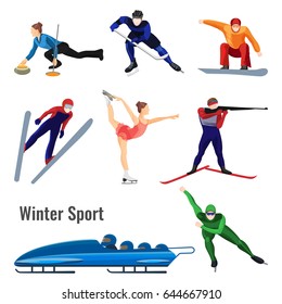 Set of winter sport activities vector illustration isolated on white