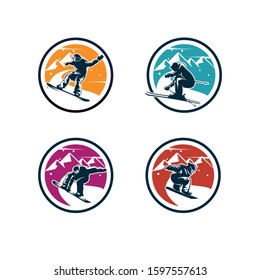 Set Of Winter Sport Logo. Snowboarding Logo Design Template