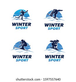 Set Of Winter Sport Logo. Snowboarding Logo Design Template