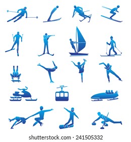 Set of winter sport silhouettes. Vector illustration.