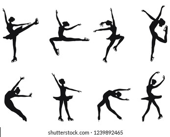 Set of winter sport - skaters - eight dancing poses of girls ice skating - detailed - vector