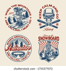 Set of winter sport themed illustrations for apparel, logos and many other uses.