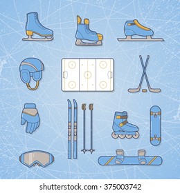 Set of winter sports icons in a flat style. Vector illustration.