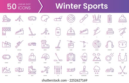 Set of winter sports icons. Gradient style icon bundle. Vector Illustration