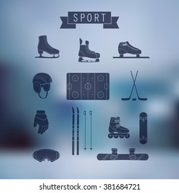 Set of winter sports icons in a line style. Vector illustration.