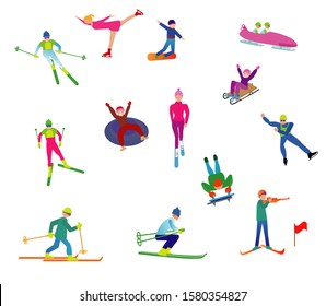 Set of winter sports vector illustration isolated on white.