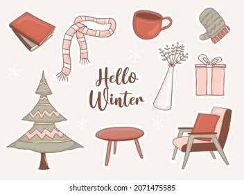 set of winter stickers element