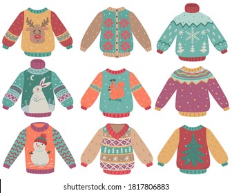 Set of winter sweaters isolated on a white background. Vector graphics.