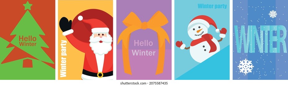 Set of winter templates for flyers, cards, brochures, posters. New Year's style for your social networks.