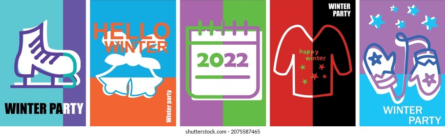 Set of winter templates for flyers, cards, brochures, posters. New Year's style for your social networks.