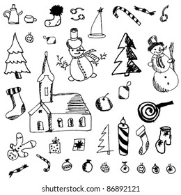 set of winter theme. vector scrawl