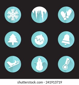 Set of winter themed flat design icons
