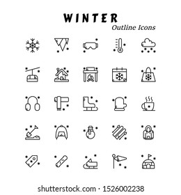 A set of winter themed icons. Outline style