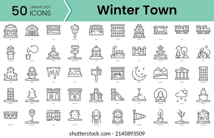 Set of winter town icons. Line art style icons bundle. vector illustration