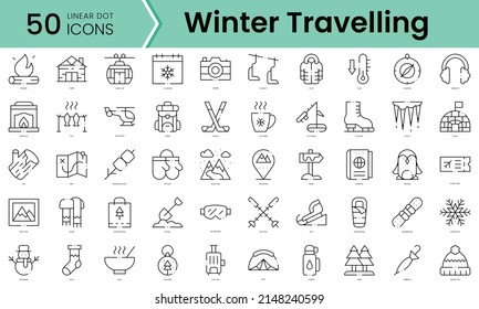 Set of winter travelling icons. Line art style icons bundle. vector illustration