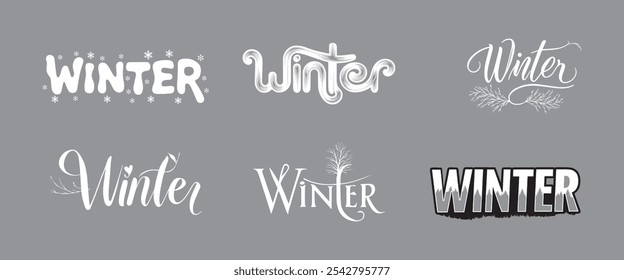 Set of winter typography. Winter font