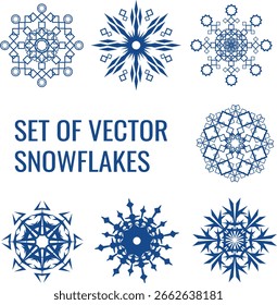 Conjunto de copos de nieve abstractos de Vector de invierno en color azul sobre fondo blanco