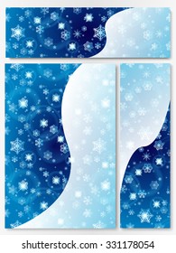 Set of winter vector banners with snowflakes.