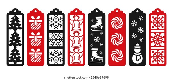 Conjunto de diseños de marcadores de Vertical de invierno. Navidades Plantilla de corte láser. Plantilla de marcador decorativo para cortar papel, madera y metal